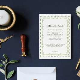 Oude groene bloemenframe rustieke trouwdetails informatiekaartje