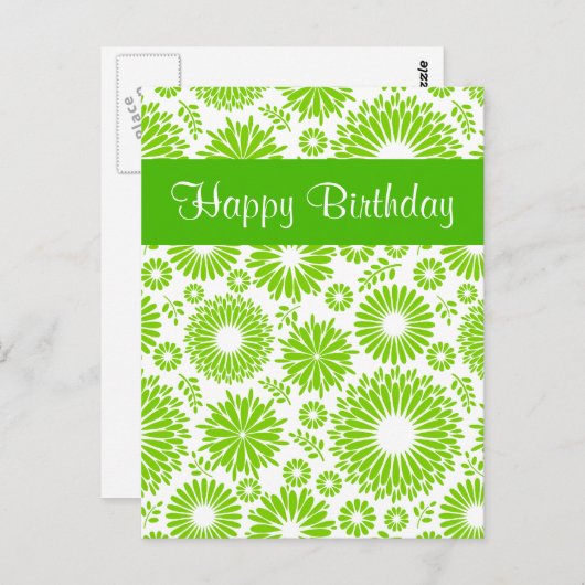 Oude groene bloemige Verjaardagsansichtkaart Briefkaart (Voorkant / Achterkant)