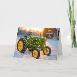 Oude groene boerentractor met Kerstmis Feestdagen Kaart
