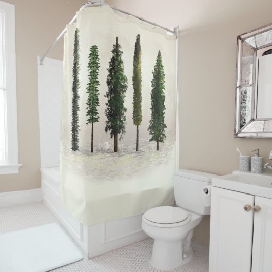 Oude groene bosbomen rustiek houtachtig douchegordijn (In situ)