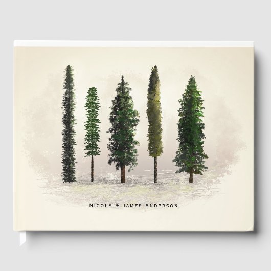 Oude groene bosbomen rustieke bosrijke trouwdag gastenboek (Voorkant)