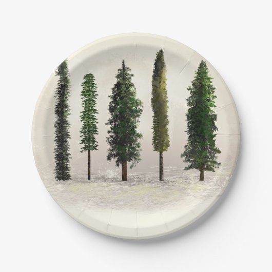 Oude groene bosbomen rustieke bosrijke trouwdag papieren bordje (Voorkant)