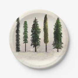 Oude groene bosbomen rustieke houtachtige trouwdag papieren bordje