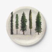 Oude groene bosbomen rustieke houten bruiloft papieren bordje (Voorkant)