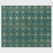Oude groene en gouden patroon cadeaupapier (Vlak)