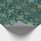 Oude groene en gouden patroon cadeaupapier (Hoek)