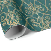 Oude groene en gouden patroon cadeaupapier (Rol Hoek)