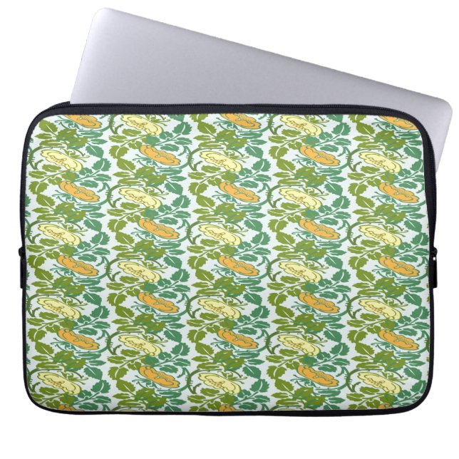 Oude groene en oranje boterbloem bloemmotief laptop sleeve (Voorkant)