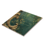 Oude Groene Goudkleurige Schrift met Afgeplatte Af Tegeltje (Zijkant)