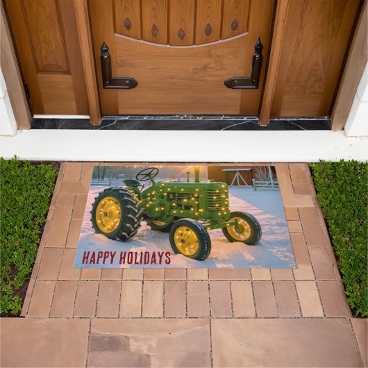 Oude groene kerstboerderijtractor deurmat (Buiten)