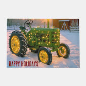 Oude groene kerstboerderijtractor deurmat (Voorkant)