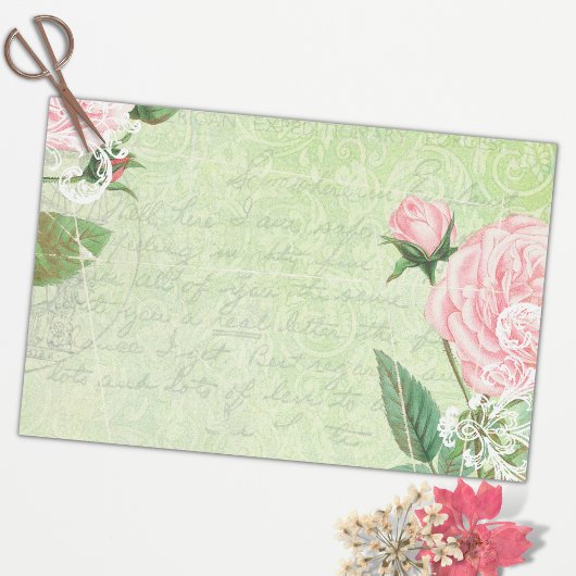 Oude groene roze roos oude brief tissuepapier