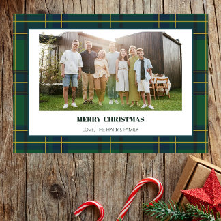 Oude groene ruit familie foto kerstkaart