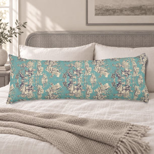 Oude groene turquoise toile de jouy monogram lichaamskussen