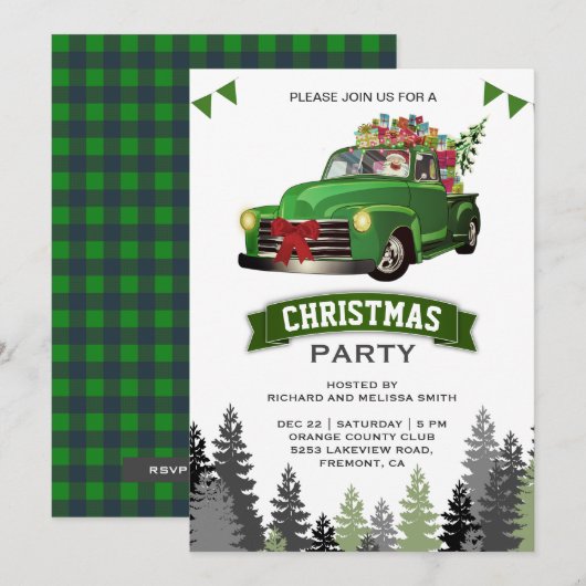 Oude Groene Vrachtwagen Kerstfeest Kaart (Voorkant / Achterkant)