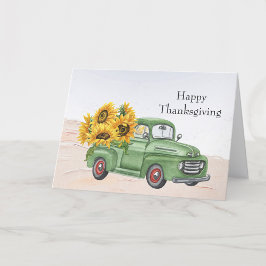 Oude groene vrachtwagen zonnebloemen Thanksgiving Feestdagen Kaart