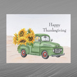 Oude groene vrachtwagen zonnebloemen Thanksgiving Feestdagenkaart