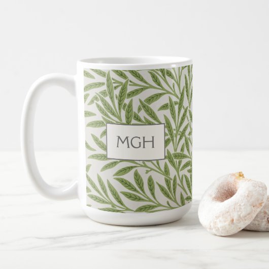 Oude groene wilgenbladerenmonogram koffiemok (Met donut)
