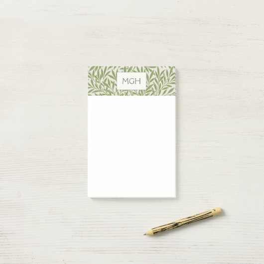 Oude groene wilgenbladerenmonogram post-it® notes (Op bureau)