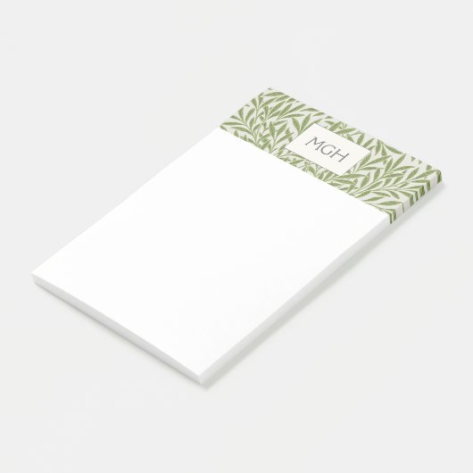Oude groene wilgenbladerenmonogram post-it® notes (Schuin)