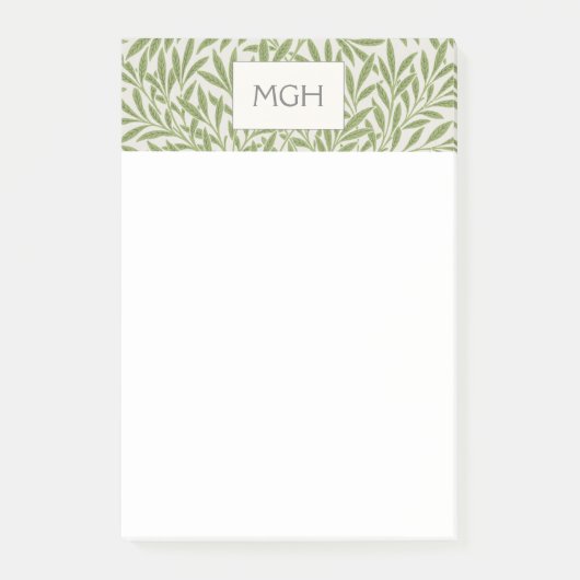 Oude groene wilgenbladerenmonogram post-it® notes (Voorkant)