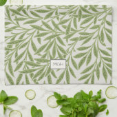 Oude groene wilgenbladerenmonogram theedoek (Gevouwen)