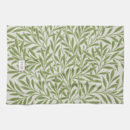 Oude groene wilgenbladerenmonogram theedoek