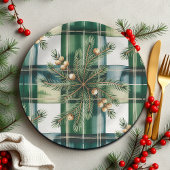 Oude Groene Witte Gingham Patroon Papieren Bordje