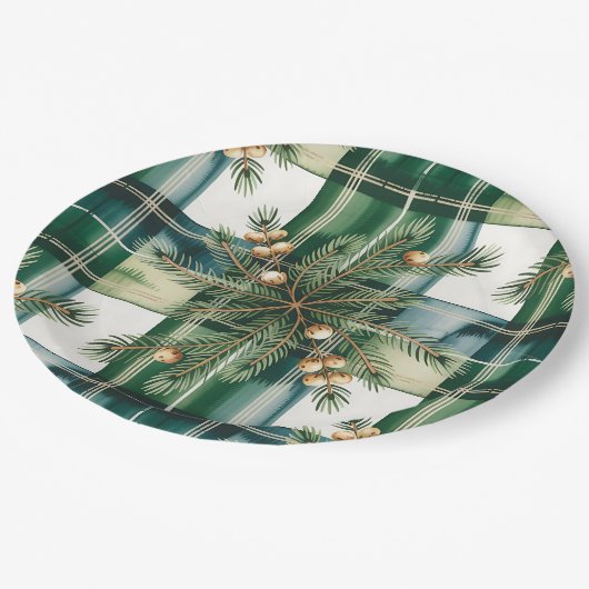 Oude Groene Witte Gingham Patroon Papieren Bordje (Gekanteld)