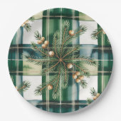 Oude Groene Witte Gingham Patroon Papieren Bordje (Voorkant)