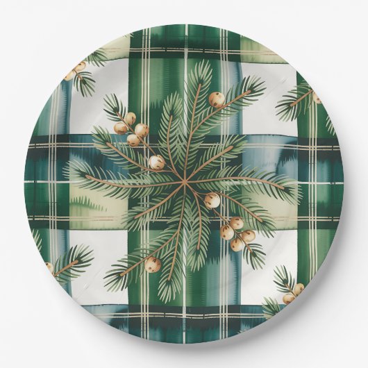 Oude Groene Witte Gingham Patroon Papieren Bordje (Voorkant)