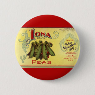 Oude groentebliklabelkunst, Iona-merkerwten Ronde Button 5,7 Cm