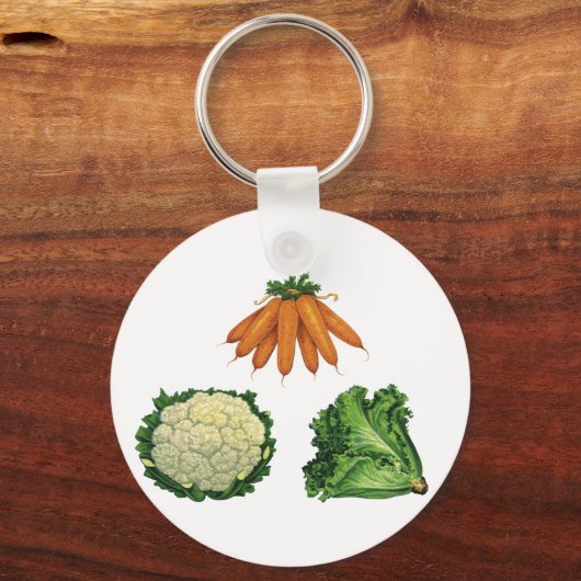 Oude groenten; wortelen, bloemkool, sla sleutelhanger (Achterkant)