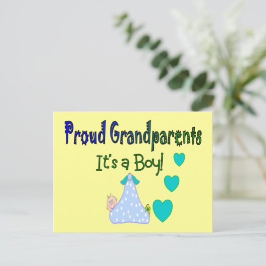 Oude grootouders "Het is een jongen" Briefkaart (Staand voorkant)