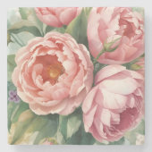 Oude grote roze bloemen stenen onderzetter (Voorkant)