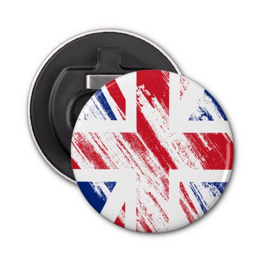 Oude Grunge Vlag van Groot-Brittannië Button Flesopener (Voorkant)