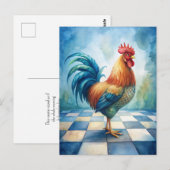 Oude Haan Blauw Wit Geruit Briefkaart (Voorkant / Achterkant)