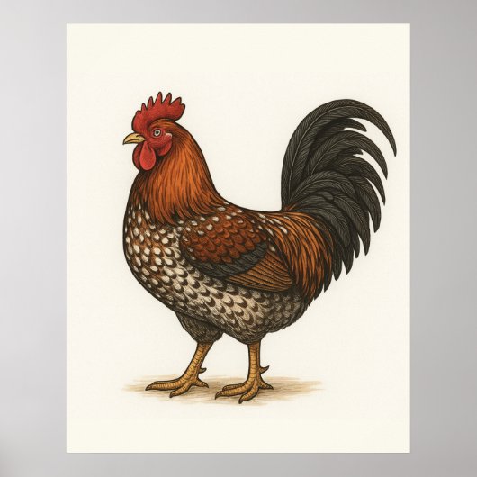 Oude Haan Poster | Rustieke Boerderij Kip  (Voorkant)