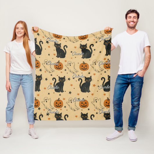 Oude Halloween-afdruk met herhalende naam Fleece Deken (In situ)
