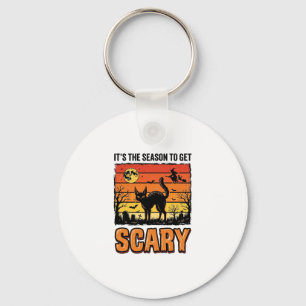 Oude Halloween Angstaanjagende Kat Heks Shirt Ontw Sleutelhanger