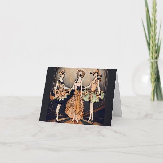 Oude Halloween Art Deco Flapper Poster | 1920s Bedankkaart (Voorkant)