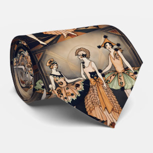 Oude Halloween Art Deco Flapper Poster 1920s Stropdas