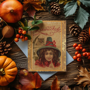 Oude Halloween Betoverde Heks en Uil Kaart