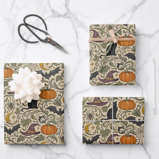 Oude Halloween-bladornamentiek Inpakpapier Vel (Voorkant)