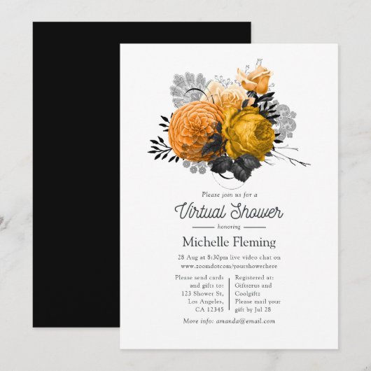 Oude Halloween Bloemen Virtuele Shower Kaart (Voorkant / Achterkant)