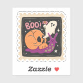 Oude Halloween "Boe!" Schedel & Geest Stempel Sticker (Vel)