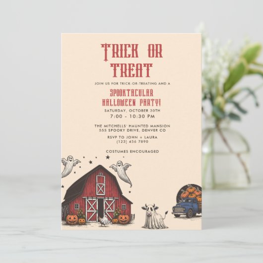 Oude Halloween Boerderij Geest Kaart (Staand voorkant)