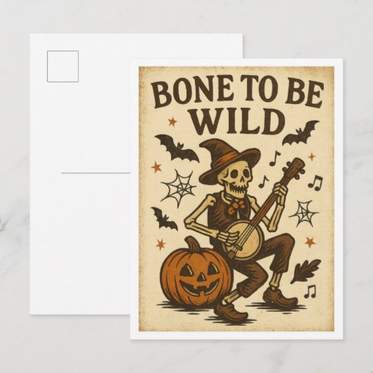 Oude Halloween Bone to be Wild Briefkaart (Voorkant / Achterkant)