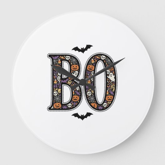 Oude Halloween Boo Doodle Vectorontwerp_1 Grote Klok (Voorkant)