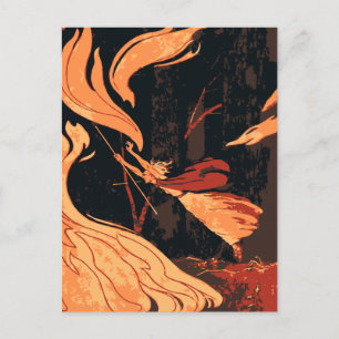 Oude Halloween, Boze Heks met Vuur in het Bos Briefkaart
